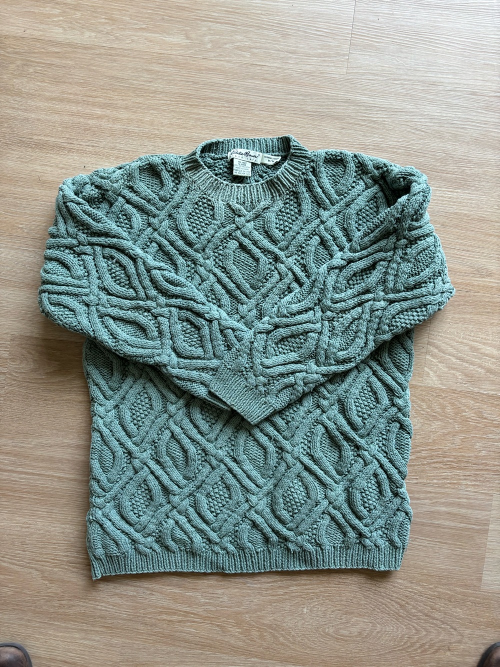 Eddie Bauer Cable Knit Crewneck Sweater in Sage Green